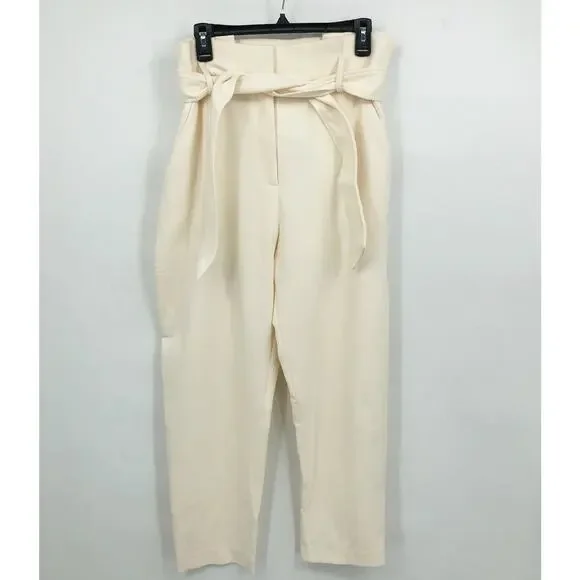 VERONICA BEARD Women's Belted Setti Pants Size 14 Cream Ecru Paperbag Waist NWT